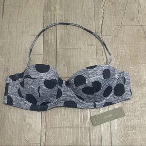 J Crew bikini top 34A polka dot black gray NWT